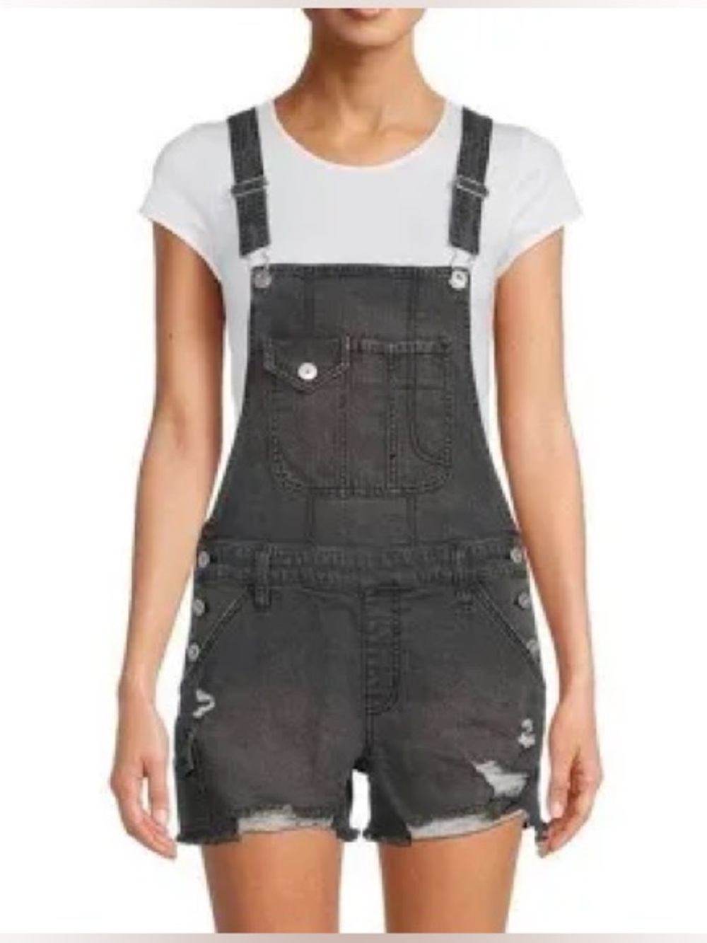 Women’s No Boundaries Black Washed Denim Overalls